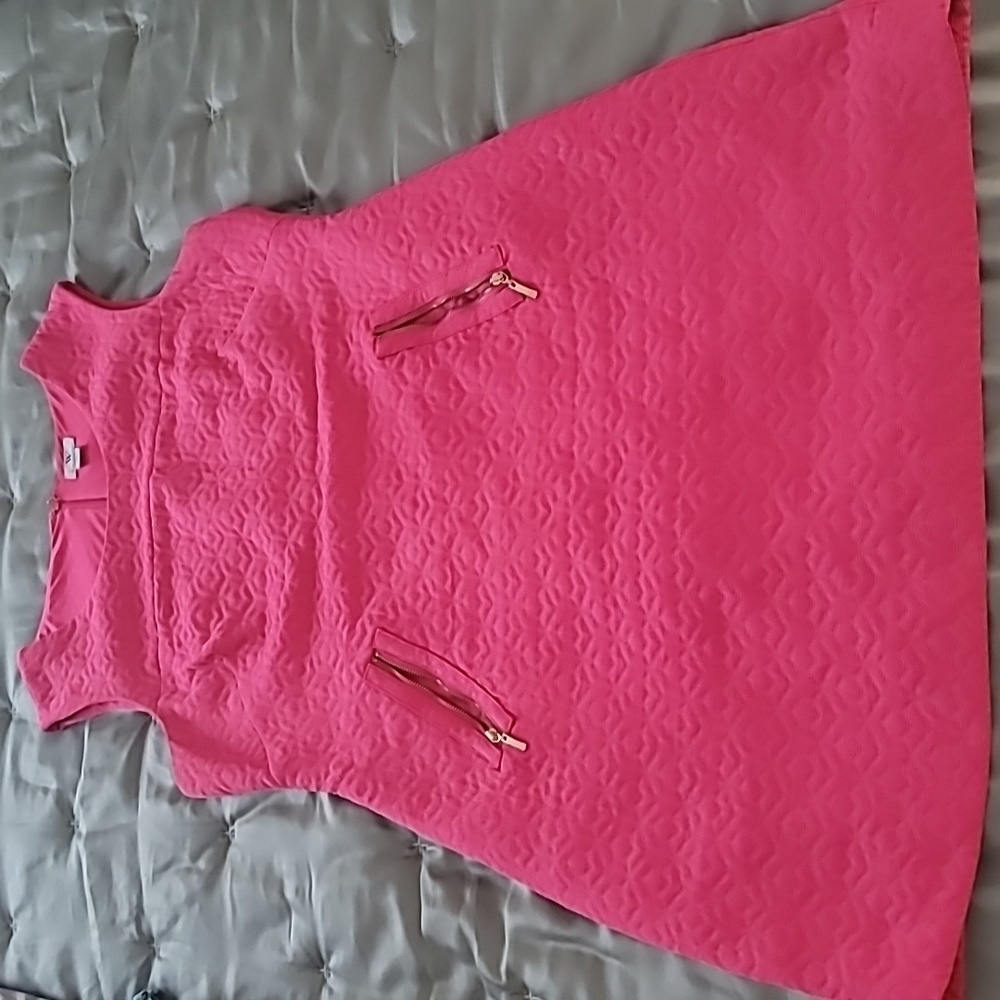 Pink Zip Up Dress with Gold Zipper Pockets